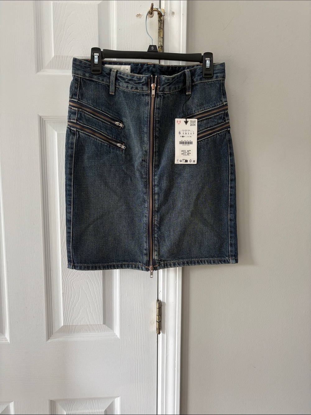 Zara Dark Blue Denim Zip-Front Mini Skirt
